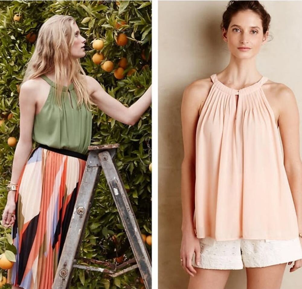 Anthropologie Sunday in Brooklyn Flowy Pintucked Cotton Blend Halter Tank Blouse